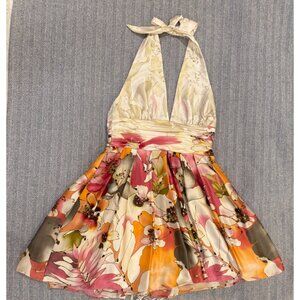 Adrianna Papell Floral Halter Neck Dress With Tulle Underskirt & Vibrant Print